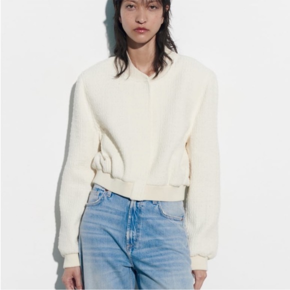 ZARA CROPPED TEXTURED BOMBER JACKET - Picture 8 of 11
